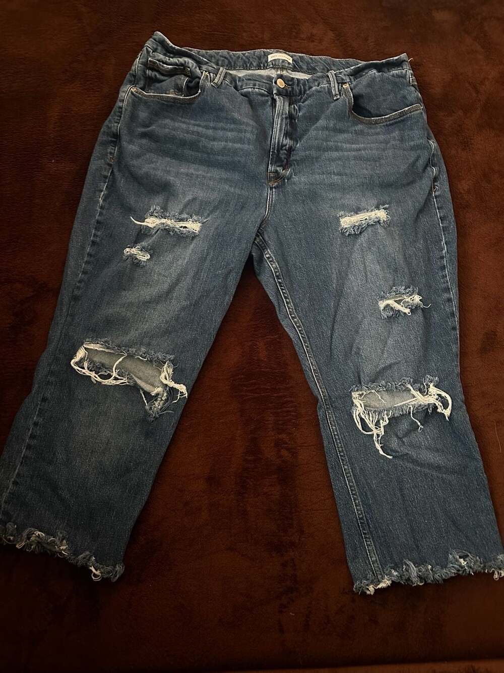 Good American Distressed Straight Leg Jeans Size 18